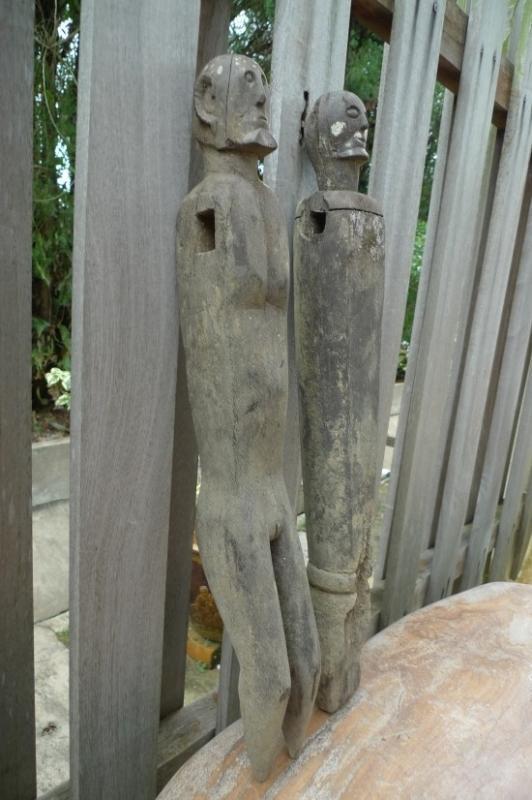 MALE & FEMALE GUARDIAN 610-620mm STATUE Dayak Sculpture Antique Figure IRONWOOD