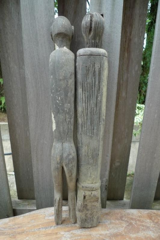 MALE & FEMALE GUARDIAN 610-620mm STATUE Dayak Sculpture Antique Figure IRONWOOD