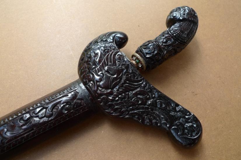 E.) KRIS Gabilan Madura 11 Luk BLACK MAGIC (Pamor ADEQ) Knife Weapon Sword Keris