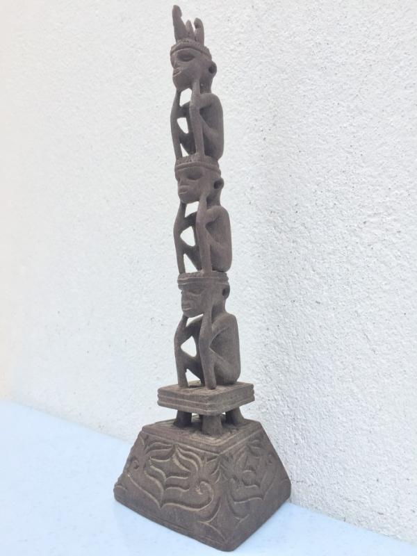 THREE MAN RITUAL POLE Dayak Bahau Guardian Figure Icon Sculpture Artifact Borneo