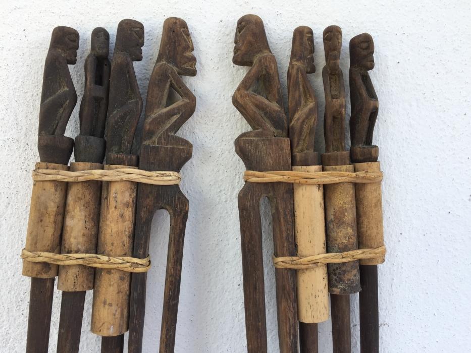 THREE IN ONE TunTun Ritual Pole Stick Hunter Headhunter Dayak Dyak Statue Borneo