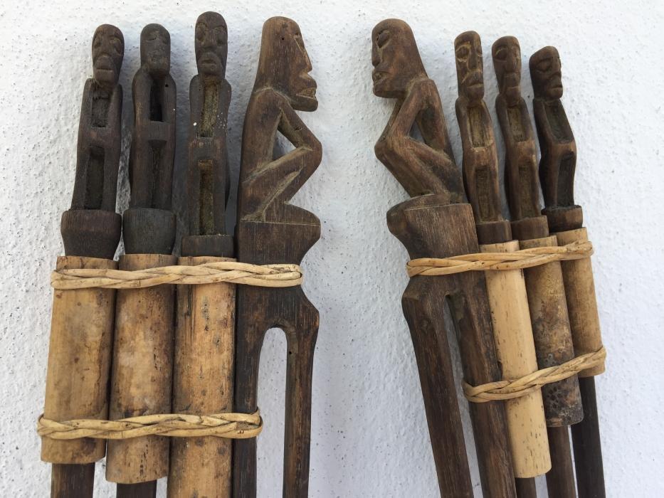 THREE IN ONE TunTun Ritual Pole Stick Hunter Headhunter Dayak Dyak Statue Borneo