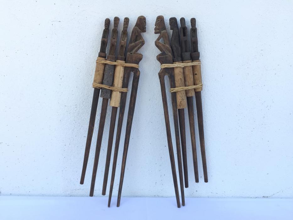 THREE IN ONE TunTun Ritual Pole Stick Hunter Headhunter Dayak Dyak Statue Borneo