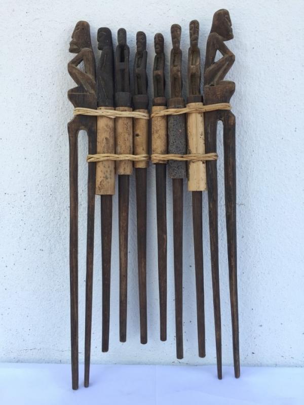 THREE IN ONE TunTun Ritual Pole Stick Hunter Headhunter Dayak Dyak Statue Borneo