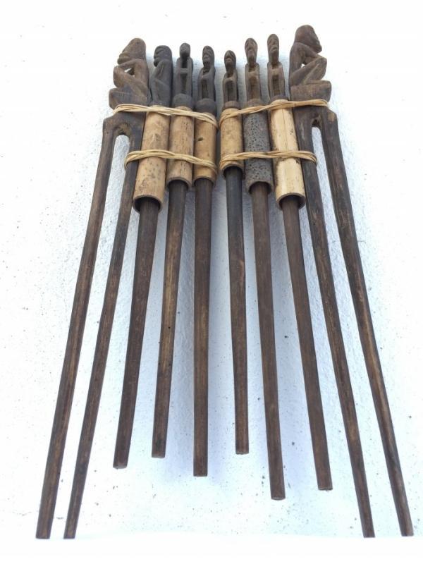 THREE IN ONE TunTun Ritual Pole Stick Hunter Headhunter Dayak Dyak Statue Borneo