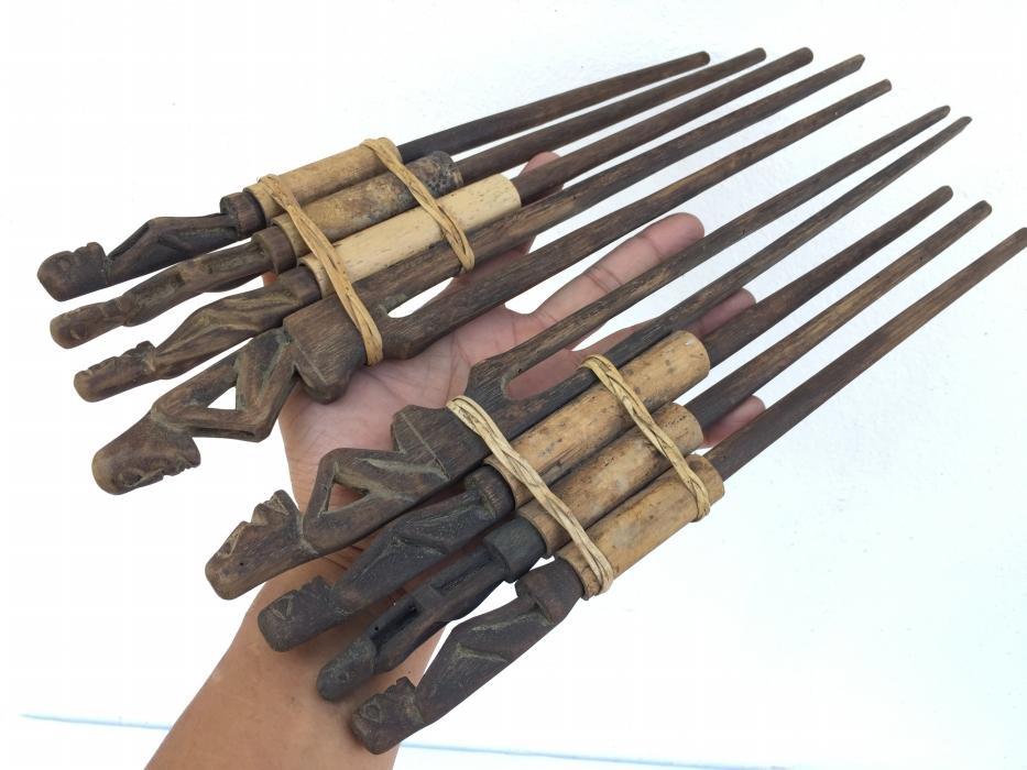 THREE IN ONE TunTun Ritual Pole Stick Hunter Headhunter Dayak Dyak Statue Borneo