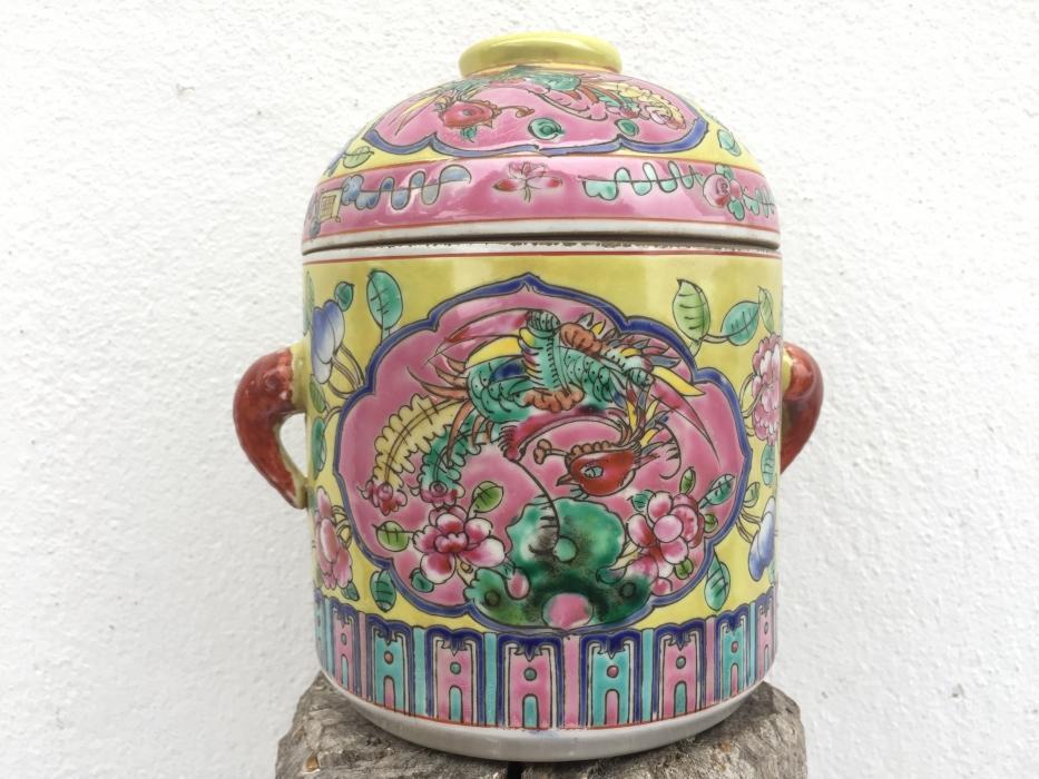 GINSENG SOUP COVERED BOWL Peonies & Phoenix Porcelain Box Nyonya Baba Kitchen