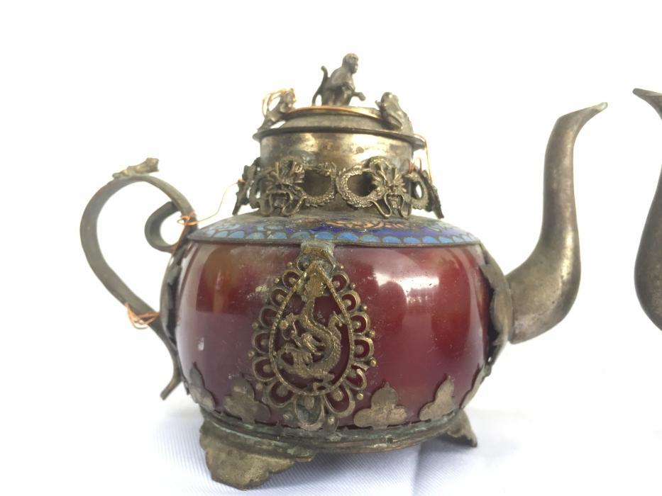 ONE PAIR Chinese Teapot Gem Jade Feng Shui Dragon Tea Jar Kitchen Ware