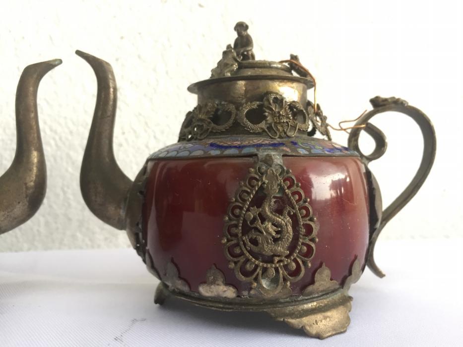 ONE PAIR Chinese Teapot Gem Jade Feng Shui Dragon Tea Jar Kitchen Ware