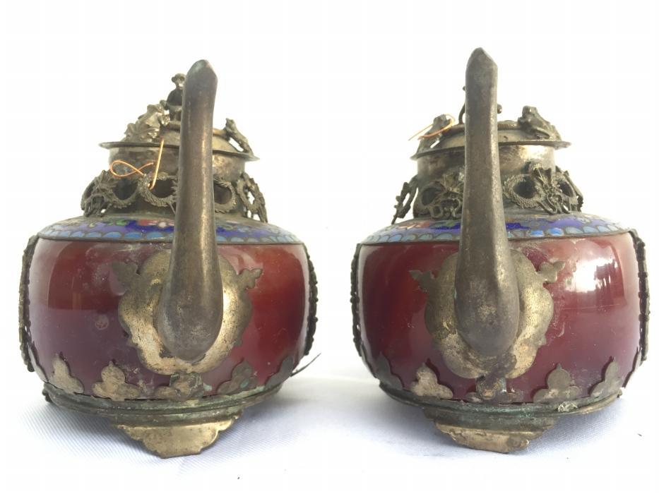 ONE PAIR Chinese Teapot Gem Jade Feng Shui Dragon Tea Jar Kitchen Ware