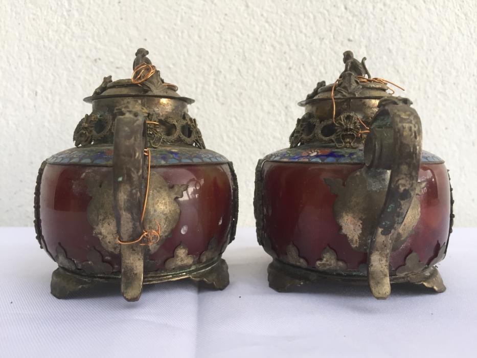 ONE PAIR Chinese Teapot Gem Jade Feng Shui Dragon Tea Jar Kitchen Ware