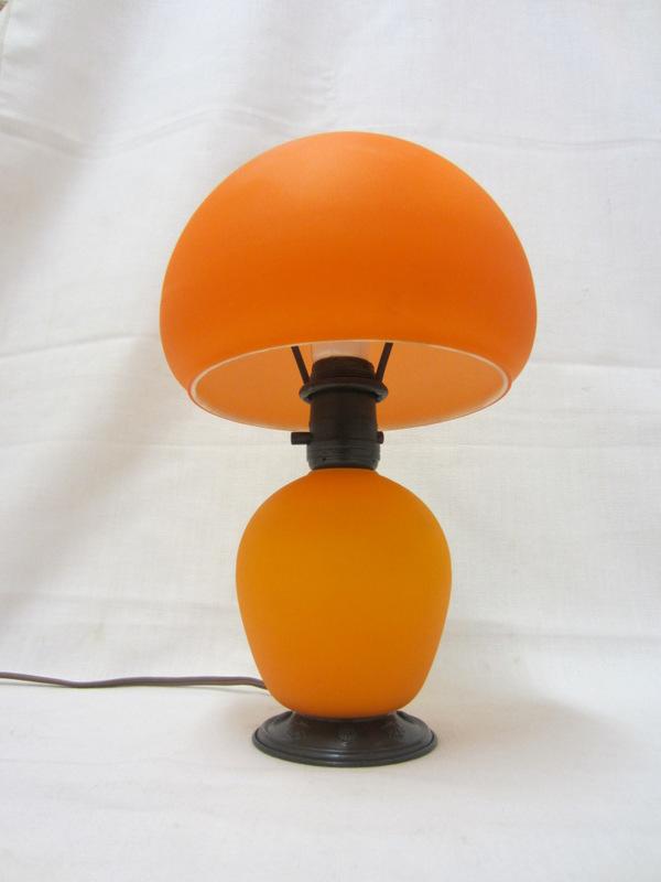 BELLOVA bohemian czech ORANGE Art Glass BOUDOIR LAMP McFaddin ART DECO