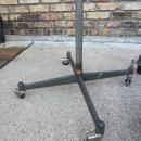 VERY RARE! PAIR OF VINTAGE PHOTOGENIC MACHINE CO. INDUSTRIAL MACHINE AGE STEAM PUNK MID-CENTURY MODERN ADJUSTABLE FLOOR LAMPS FLOODLIGHTS MODEL LIGHT ON IRON WHEEL BASE CASTERS