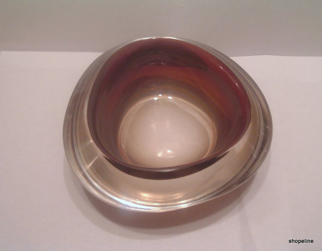 vintage KOSTA - VICKE LINDSTRAND - cased amber & clear ART GLASS BOWL signed LS 678