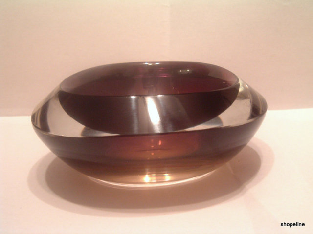 vintage KOSTA - VICKE LINDSTRAND - cased amber & clear ART GLASS BOWL signed LS 678