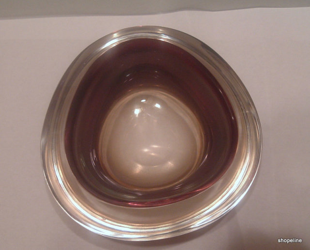 vintage KOSTA - VICKE LINDSTRAND - cased amber & clear ART GLASS BOWL signed LS 678