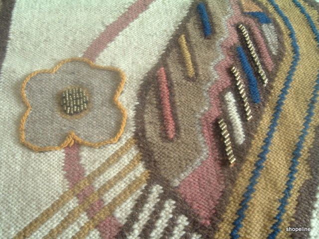 50's vintage Folklore OLGA FISCH Wall Hanging PEACOCK Bird woven TAPESTRY - eames era