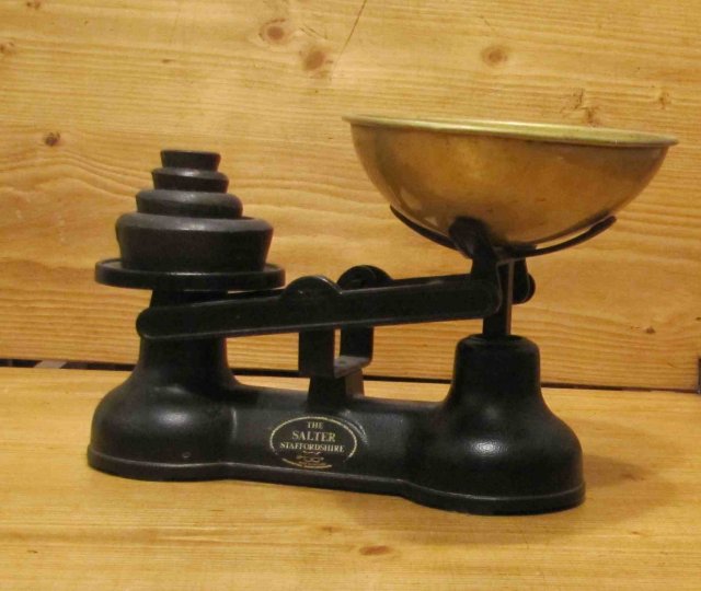 Balance Scale with Brass Pan and Weights