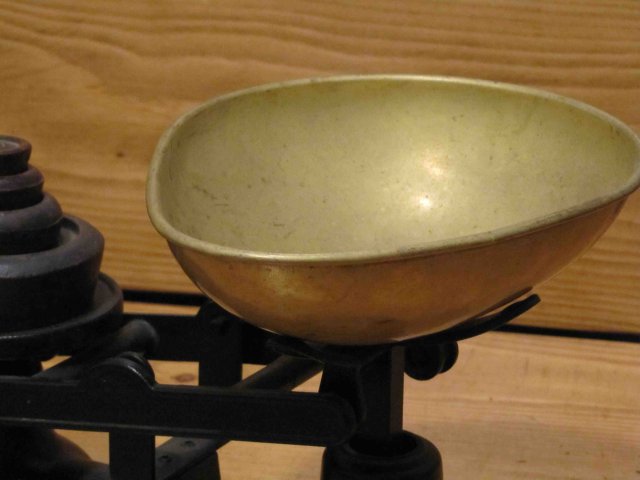 Balance Scale with Brass Pan and Weights