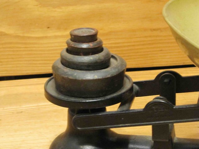 Balance Scale with Brass Pan and Weights