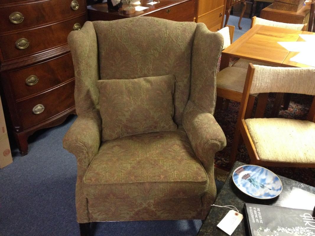 Vintage Upholstered Wingback Fireside Club Lounge Chairs