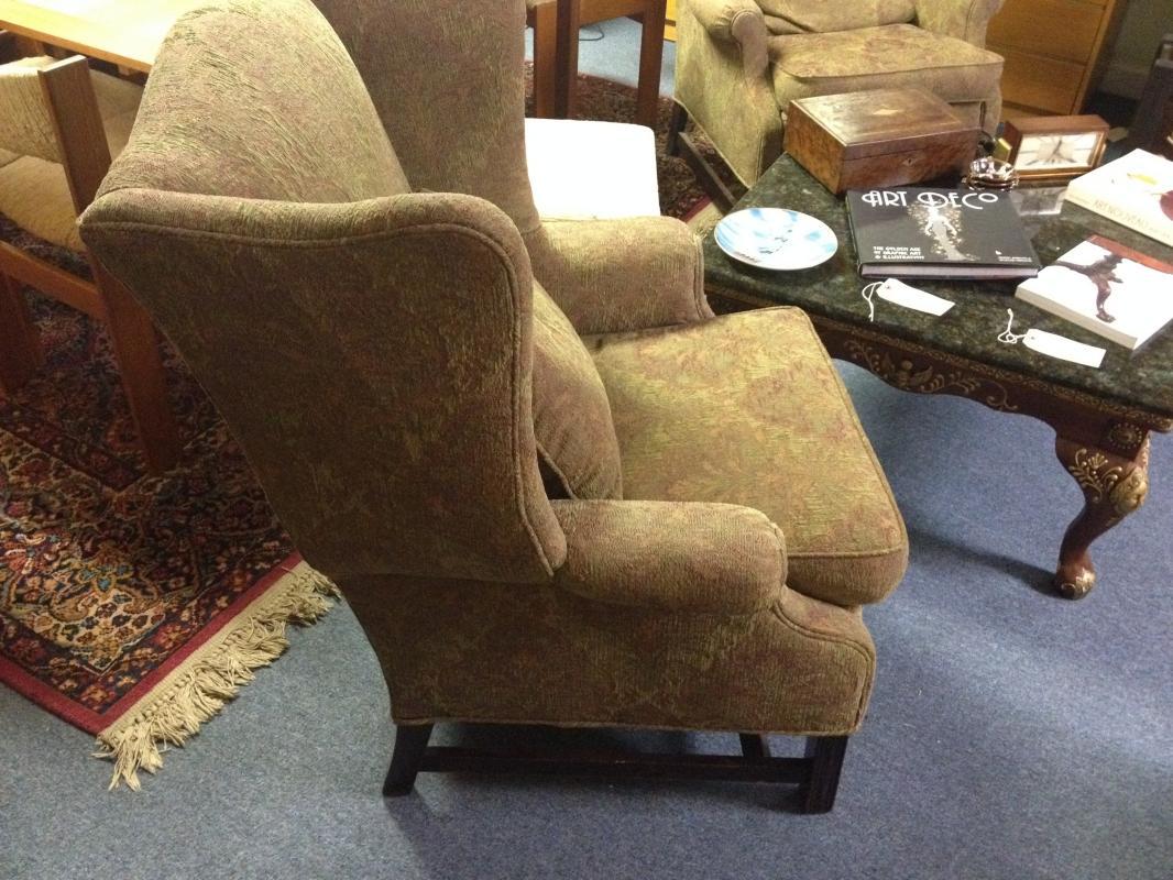 Vintage Upholstered Wingback Fireside Club Lounge Chairs