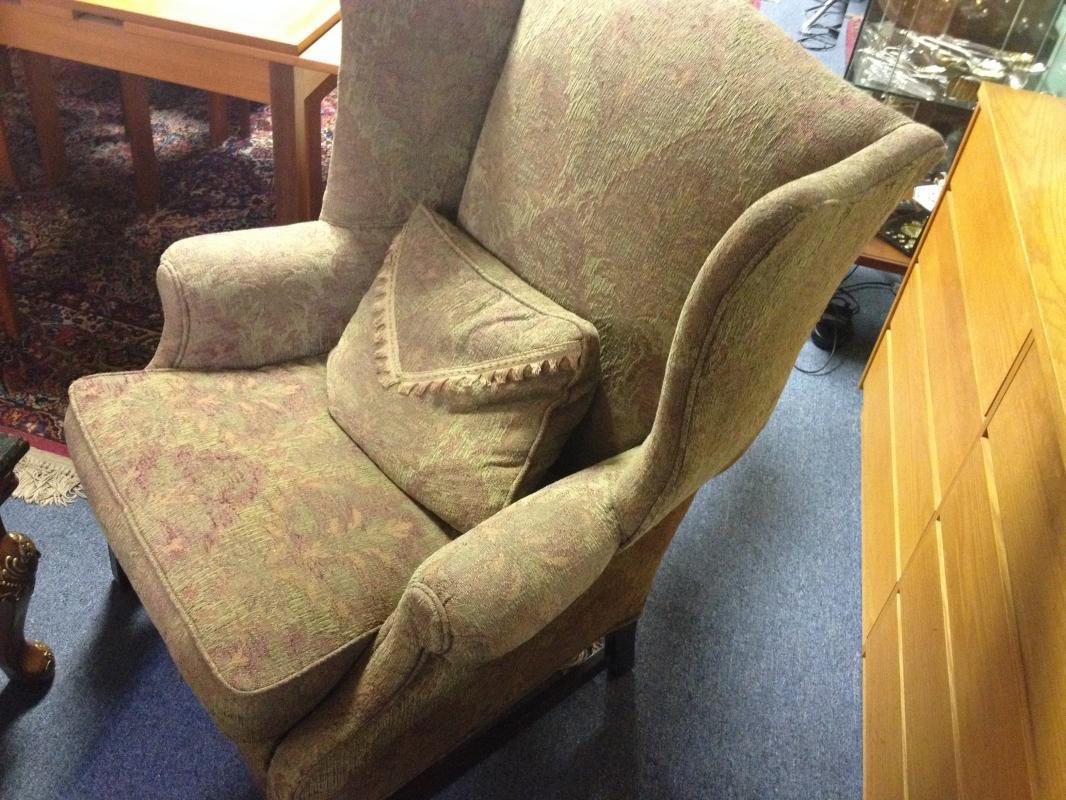 Vintage Upholstered Wingback Fireside Club Lounge Chairs