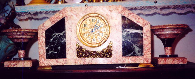 French Art Deco Marble Clock w/Tazzas