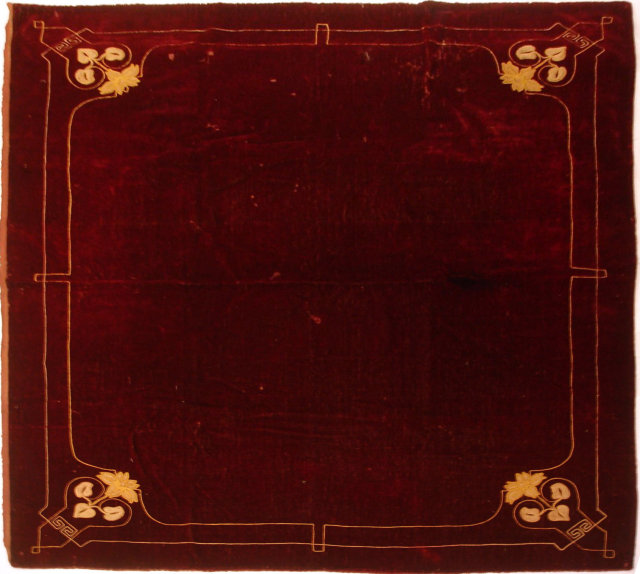 19th Century Embroidery on Red Crushed Velvet