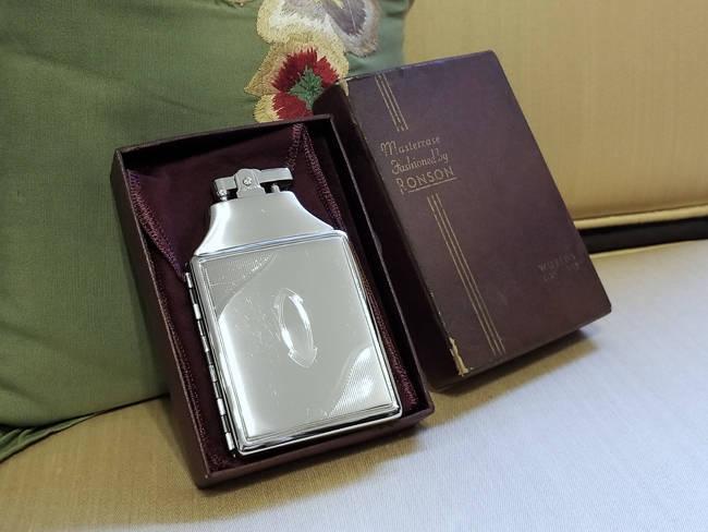 Cigarette case lighter Ronson chrome vintage Art Deco M63 C&E unused, new old stock, nos, tobacciana, smoking, collectibles, man cave