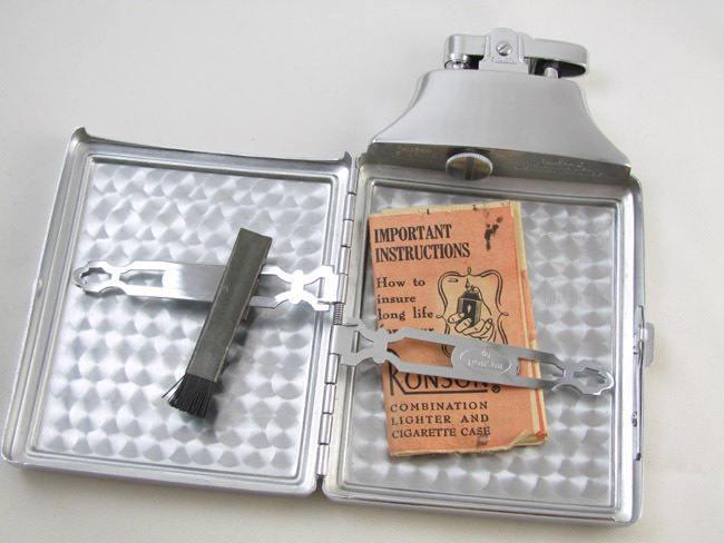 Cigarette case lighter Ronson chrome vintage Art Deco M63 C&E unused, new old stock, nos, tobacciana, smoking, collectibles, man cave