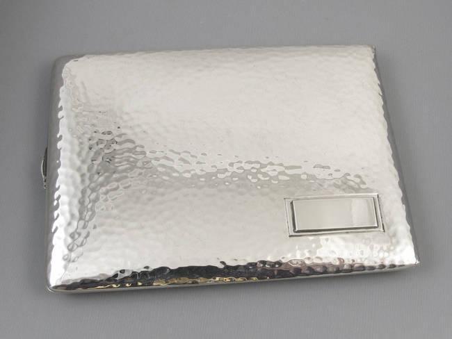 3.8 ounce vintage Art Deco hand hammered signed Watrous sterling silver cigarette case, smoking, tobacciana, business card case