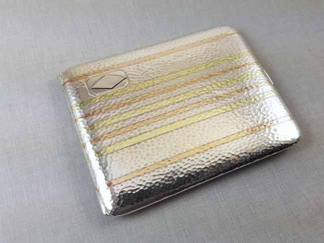4.2 ounce Vintage Art Deco signed Napier sterling silver 14K rose and yellow gold cigarette case, tobacciana, smoking, business card case
