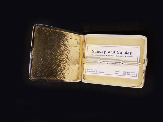 4.2 ounce Vintage Art Deco signed Napier sterling silver 14K rose and yellow gold cigarette case, tobacciana, smoking, business card case