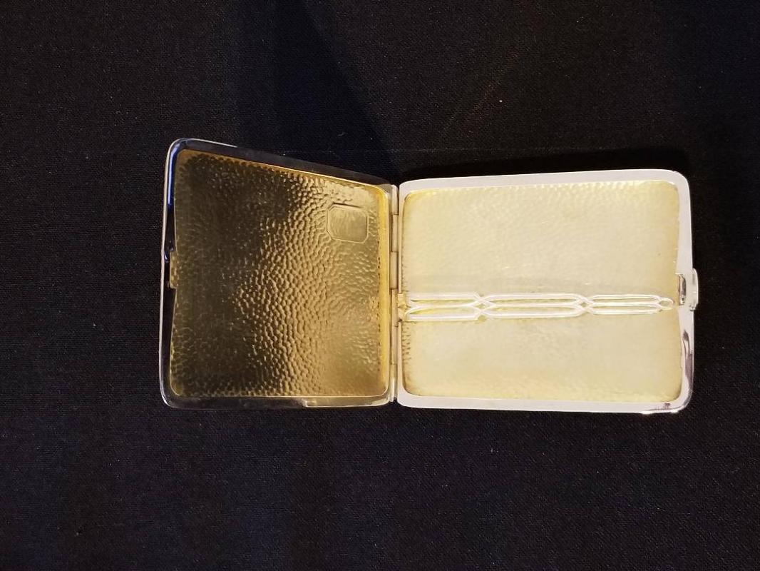 4.2 ounce Vintage Art Deco signed Napier sterling silver 14K rose and yellow gold cigarette case, tobacciana, smoking, business card case