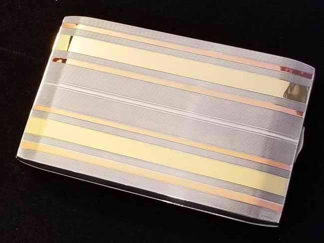 5.6 ounce Vintage Art Deco signed Napier sterling silver 14K rose and yellow gold cigarette case, tobacciana, smoking, business card case