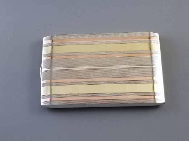 5.6 ounce Vintage Art Deco signed Napier sterling silver 14K rose and yellow gold cigarette case, tobacciana, smoking, business card case