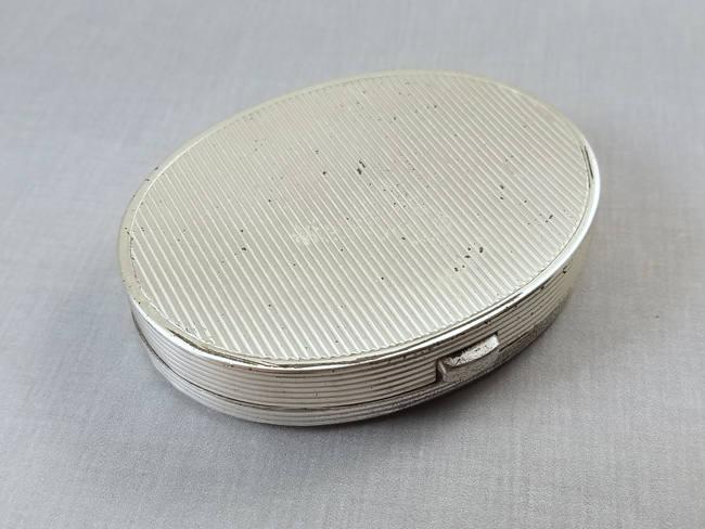 Vintage Art Deco 1940 patent date sterling silver and rose gold quilted pattern mirrored compact signed Evans