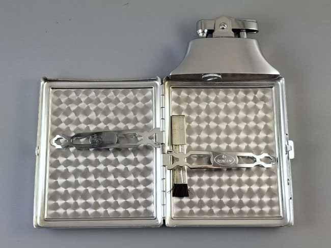 Cigarette case lighter Ronson chrome vintage Art Deco unused, new old stock, nos, tobacciana, smoking, collectibles, man cave