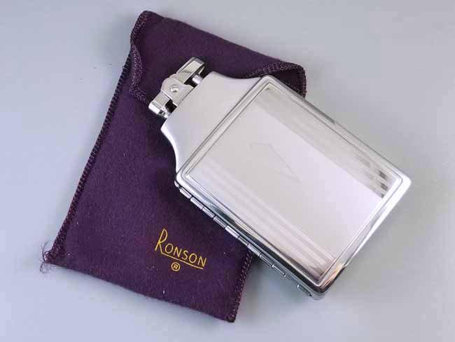 Cigarette case lighter Ronson chrome vintage Art Deco unused, new old stock, nos, tobacciana, smoking, collectibles, man cave