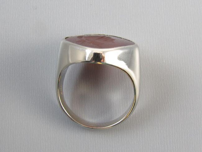 Mans vintage Art Deco 14k white gold carnelian intaglio seal ring, size 10