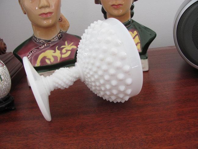Vintage white milk glass hobnail footed compote bowl mid century / shabby chic / vintage decor / candy dish / nut dish