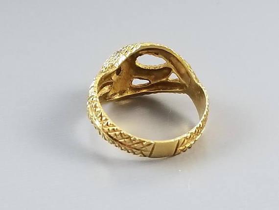 Vintage 18k gold diamond textured snake ring, 1972, unisex, size 9-1/2, English London Assay Office maker marked, 8.2 grams
