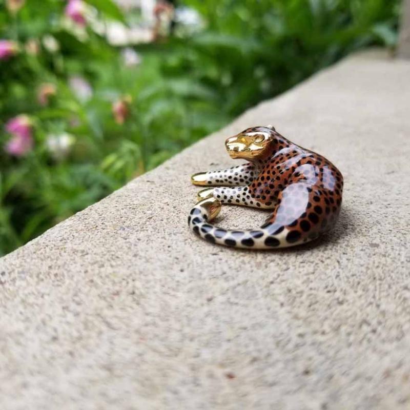 Modern estate 14k gold enamel slide enhancer pendant necklace, spotted big cat, wild cat, leopard, cheetah, jaguar, panther, slider
