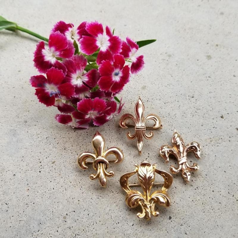 Antique Edwardian 10k rose pink gold fleur de lis brooch pin, watch pin, lapel pin