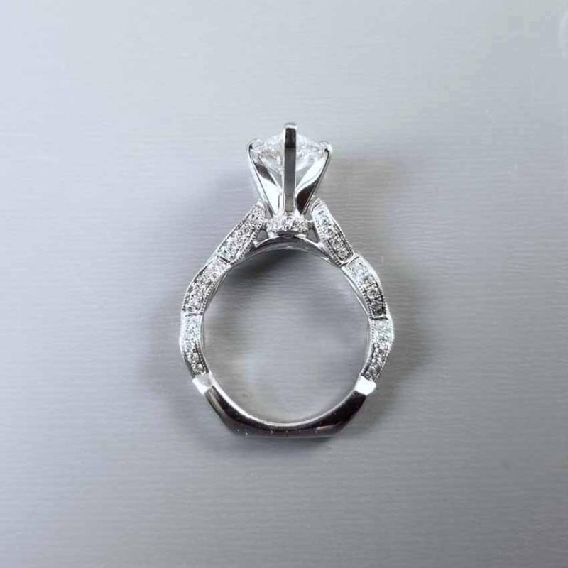 Modern estate diamond engagement ring 14k white gold, platinum head, pear shape 1.91 carat, 82 diamond mounting, 2.75 cttw, GIA cert, SI2/G