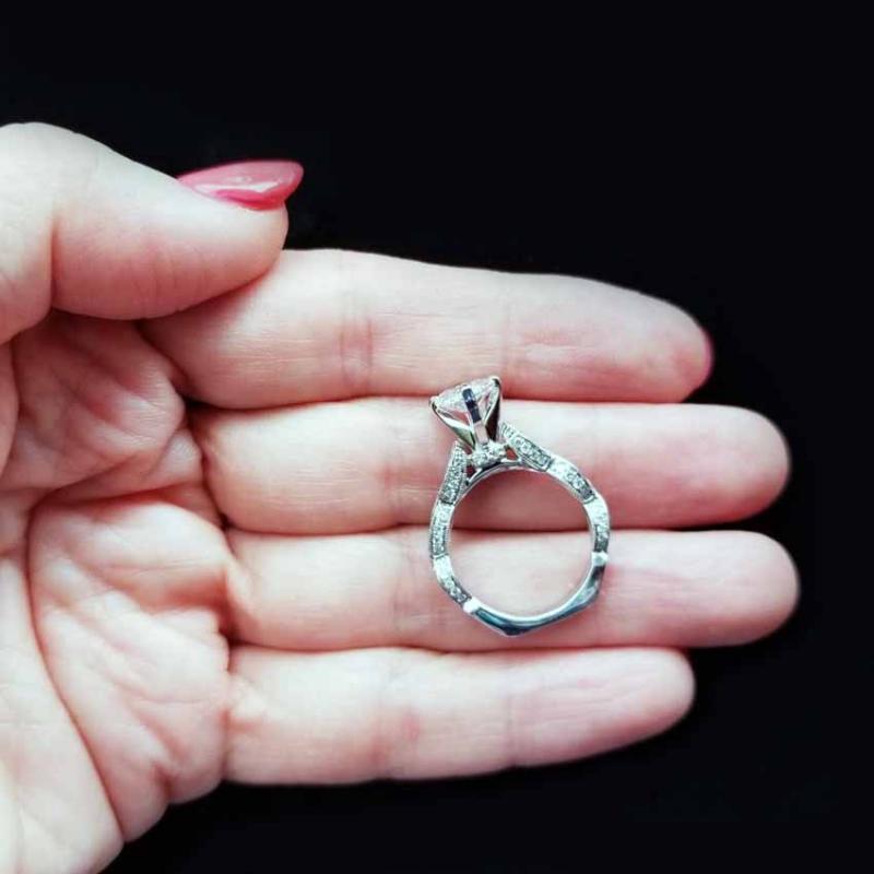 Modern estate diamond engagement ring 14k white gold, platinum head, pear shape 1.91 carat, 82 diamond mounting, 2.75 cttw, GIA cert, SI2/G