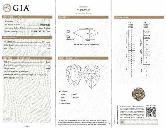 Modern estate diamond engagement ring 14k white gold, platinum head, pear shape 1.91 carat, 82 diamond mounting, 2.75 cttw, GIA cert, SI2/G