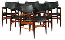 7400 6 mid-century modern labeled Thonet arm chairs with vinyl backs and seats circa 1950