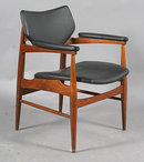 7400 6 mid-century modern labeled Thonet arm chairs with vinyl backs and seats circa 1950